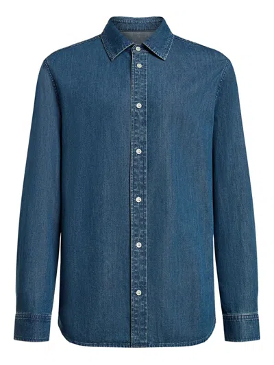 12 Storeez Buttoned Denim Shirt In Blue
