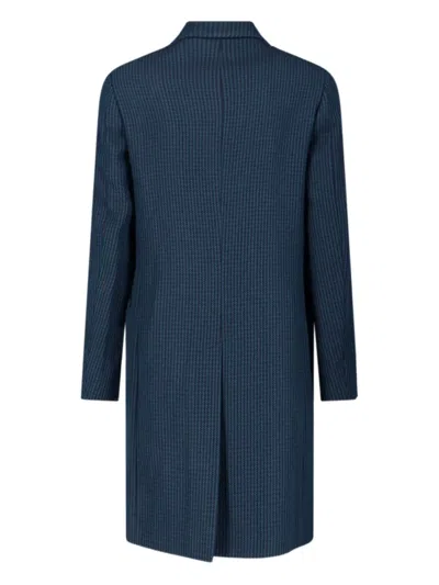 Paul Smith Double-breasted Long Jacket Back Vent In Blue