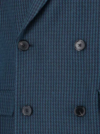 Paul Smith Double-breasted Long Jacket Back Vent In Blue