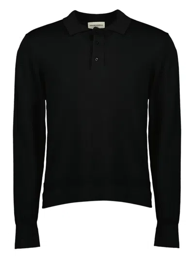 Officine Generale Long-sleeved Polo Shirt In Black