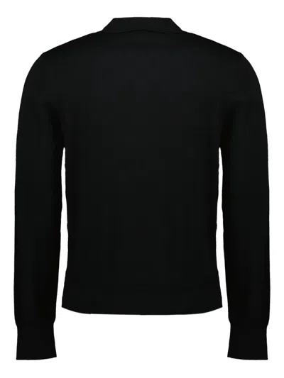 Officine Generale Long-sleeved Polo Shirt In Black