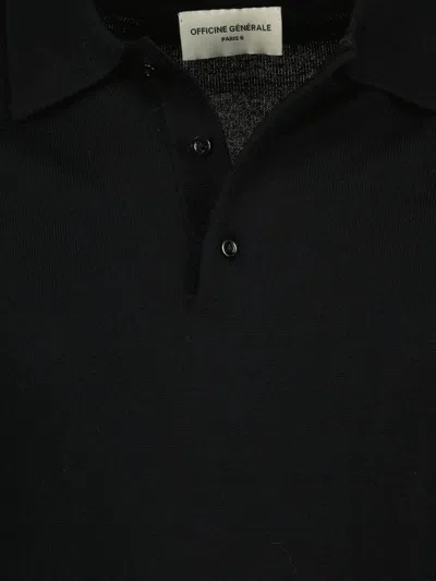 Officine Generale Long-sleeved Polo Shirt In Black