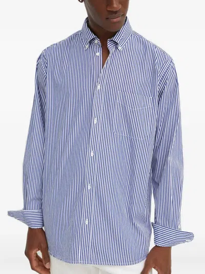 Les Deux Striped-pattern Patch-pocket Shirt In Blue