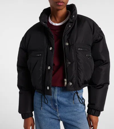 Prada Re-nylon Cropped Down Jacket In Black