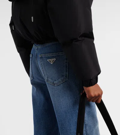 Prada Re-nylon Cropped Down Jacket In Black