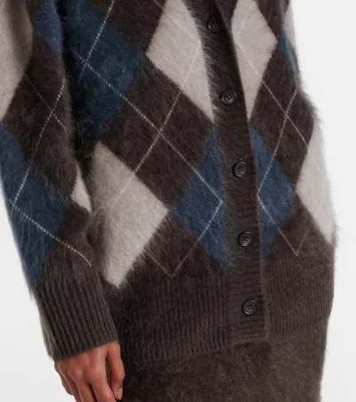 Lisa Yang Elaria Cardigan Wood/night Fall/sand/cream Brushed Argyle 0 In Multi