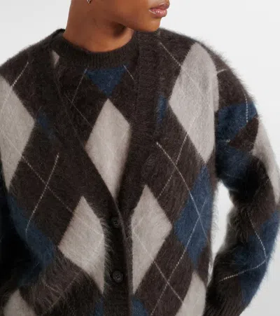 Lisa Yang Elaria Cardigan Wood/night Fall/sand/cream Brushed Argyle 0 In Multi