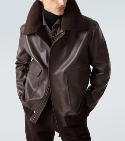 Gabriela Hearst Grant Leather Bomber Jacket With Shearling Collar In Brown
