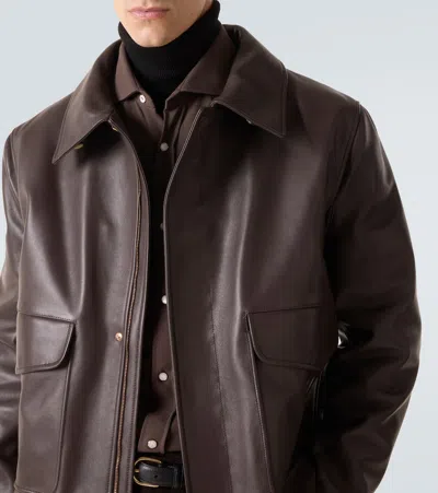 Gabriela Hearst Grant Leather Bomber Jacket With Shearling Collar In Brown