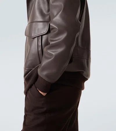 Gabriela Hearst Grant Leather Bomber Jacket With Shearling Collar In Brown