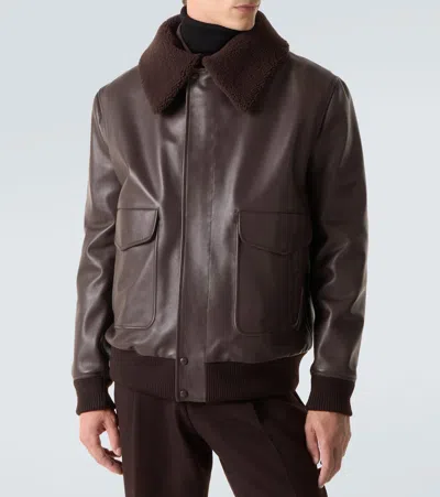 Gabriela Hearst Grant Leather Bomber Jacket With Shearling Collar In Brown
