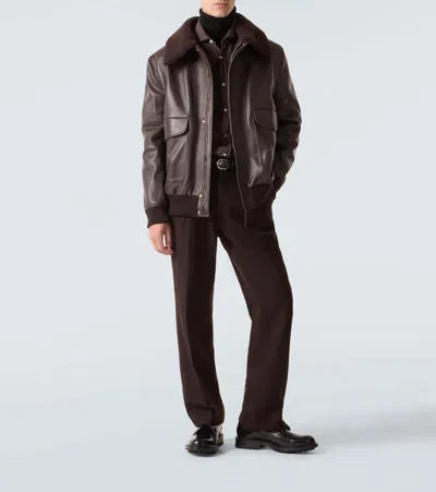 Gabriela Hearst Grant Leather Bomber Jacket With Shearling Collar In Brown
