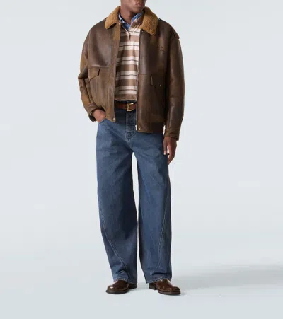 Miu Miu Shearling-lined Leather Jacket In Multi