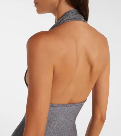 Khaite Melina Halterneck Lamé Maxi Dress In Multi