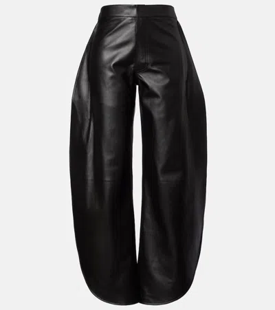 Alaïa High-rise Leather Barrel-leg Pants In Black