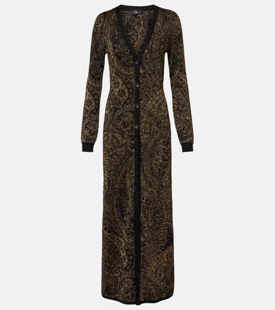 Etro Metallic Paisley Longline Cardigan In Brown