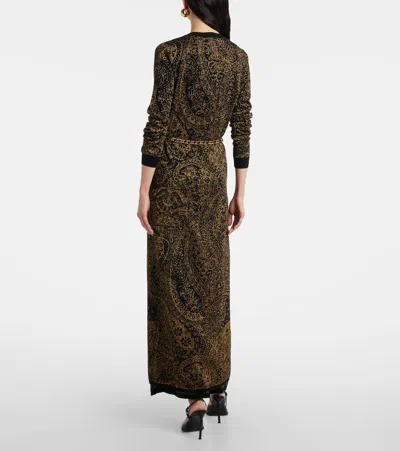 Etro Metallic Paisley Longline Cardigan In Brown