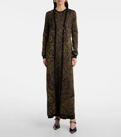 Etro Metallic Paisley Longline Cardigan In Brown
