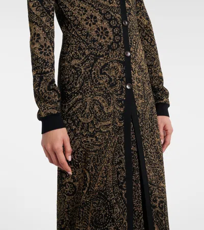 Etro Metallic Paisley Longline Cardigan In Brown
