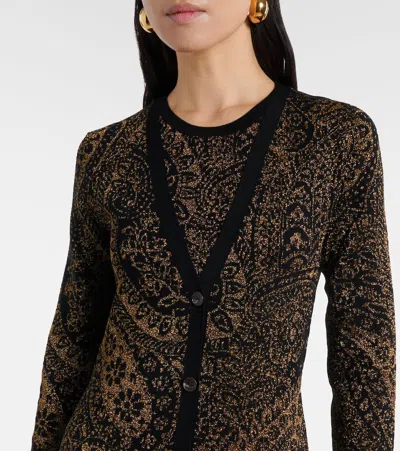 Etro Metallic Paisley Longline Cardigan In Brown