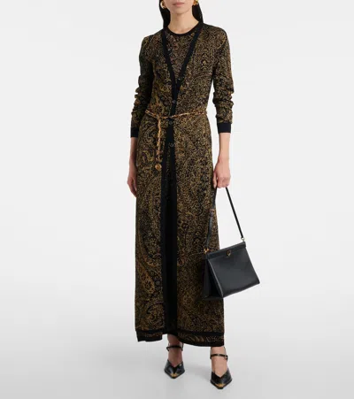 Etro Metallic Paisley Longline Cardigan In Brown