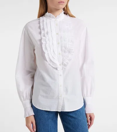 Polo Ralph Lauren Ruffled Cotton And Silk Blouse In White