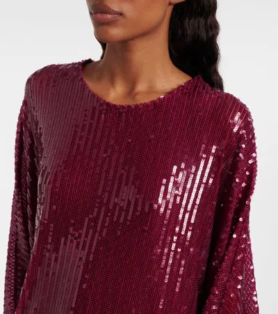 Taller Marmo Vegas Sequined Feather-trimmed Chiffon Kaftan In Burgundy