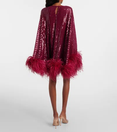 Taller Marmo Vegas Sequined Feather-trimmed Chiffon Kaftan In Burgundy
