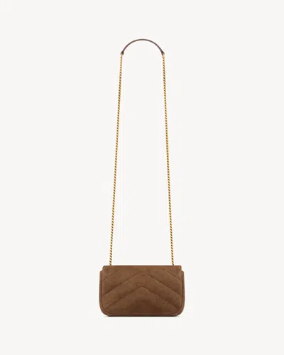 Saint Laurent Brown Suede Mini Loulou Crossbody Bag In Brown