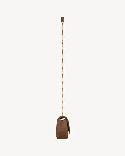Saint Laurent Brown Suede Mini Loulou Crossbody Bag In Brown