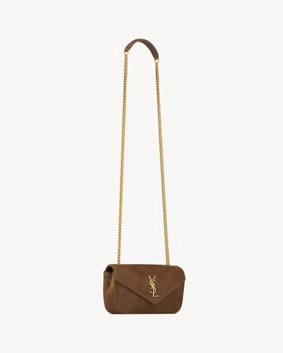 Saint Laurent Brown Suede Mini Loulou Crossbody Bag In Brown