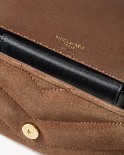 Saint Laurent Brown Suede Mini Loulou Crossbody Bag In Brown
