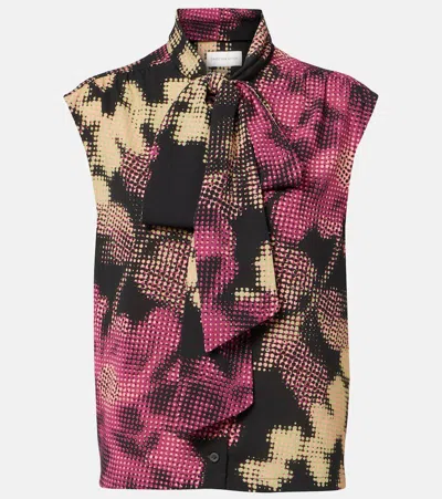 Dries Van Noten Printed Tie-neck Top In Multi