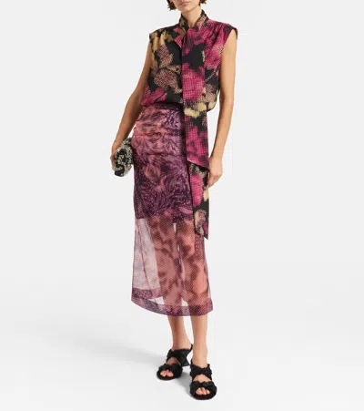 Dries Van Noten Printed Tie-neck Top In Multi