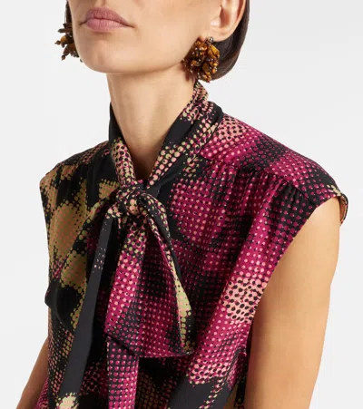 Dries Van Noten Printed Tie-neck Top In Multi
