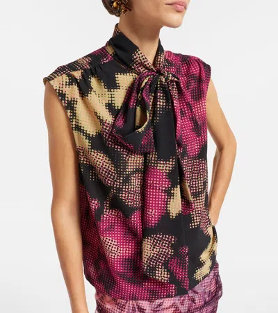 Dries Van Noten Printed Tie-neck Top In Multi