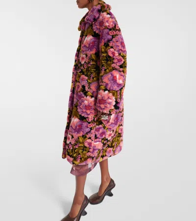 Dries Van Noten Rendas Floral Jacquard High Pile Fleece Coat In Multi
