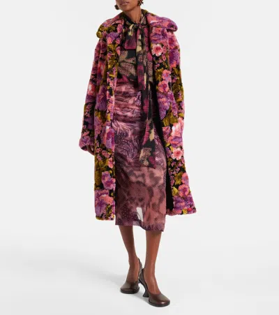 Dries Van Noten Rendas Floral Jacquard High Pile Fleece Coat In Multi