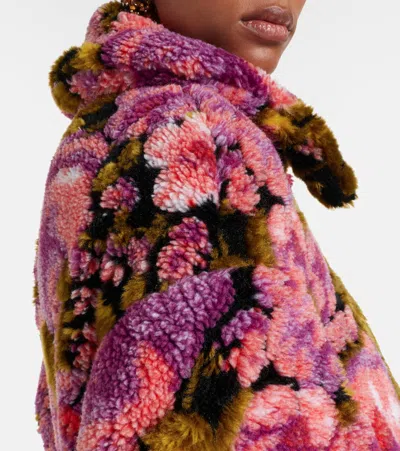 Dries Van Noten Rendas Floral Jacquard High Pile Fleece Coat In Multi