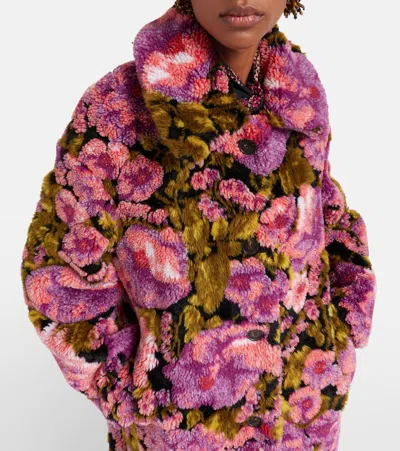 Dries Van Noten Rendas Floral Jacquard High Pile Fleece Coat In Multi