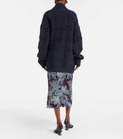 Dries Van Noten Checked Wool Cardigan In Black