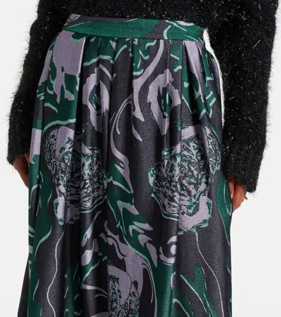 Dries Van Noten Soni Abstract Floral Jacquard Pleated Crepe A-line Midi Skirt In Brown