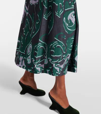 Dries Van Noten Soni Abstract Floral Jacquard Pleated Crepe A-line Midi Skirt In Brown