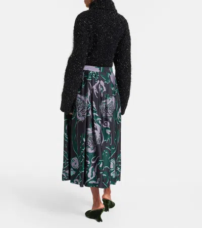 Dries Van Noten Soni Abstract Floral Jacquard Pleated Crepe A-line Midi Skirt In Brown