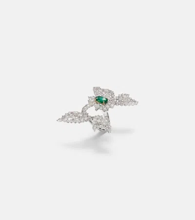 Yeprem Reign Supreme 18kt White Gold Ring With Emerald And Diamonds In Metallic