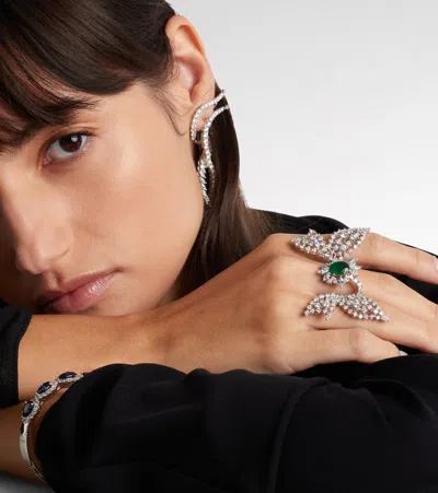 Yeprem Reign Supreme 18kt White Gold Ring With Emerald And Diamonds In Metallic