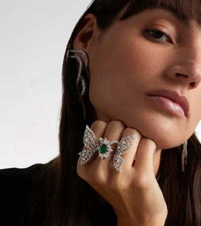 Yeprem Reign Supreme 18kt White Gold Ring With Emerald And Diamonds In Metallic