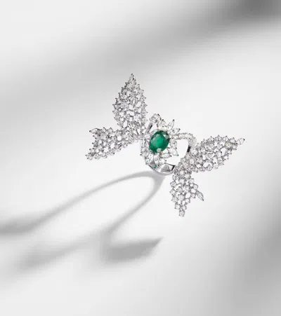 Yeprem Reign Supreme 18kt White Gold Ring With Emerald And Diamonds In Metallic