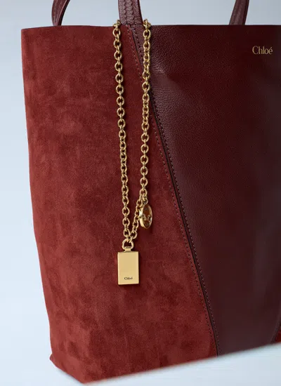 Chloé Borsa Shopping Chloè Spin Bordeaux In Pelle E Pelle Scamosciata  Donna In Brown