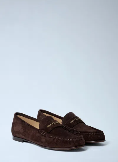 Chloé Women Suede Logo Motif Loafers In Brown